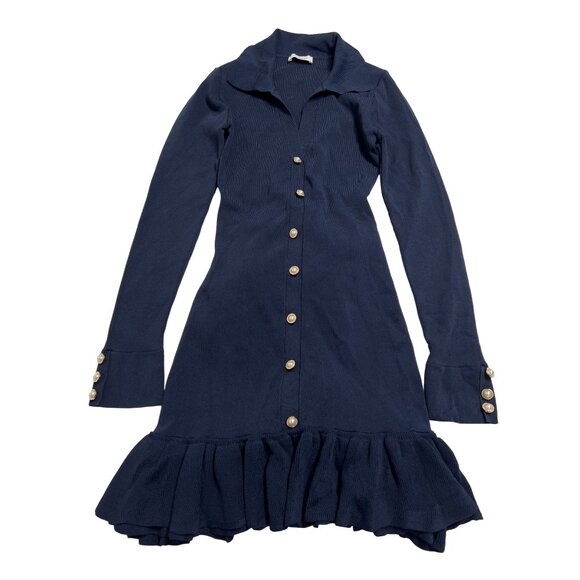 Meshki Pareesa Frill Mini Dress in Navy Blue - Picture 1 of 5
